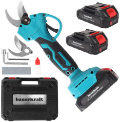 Bauerkraft Akkumulátoros metszőolló, Bauerkraft H-605, kék, 2 x 21 V 1, 5 Ah Li-Ion, 600 W, maximum 30 mm vastagságig, kétfokozatú vágás, biztonsági zár, koffer és tartozékok, akkumulátorral és töltővel (TF5032)