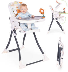 ECOTOYS Etetőszék, ECOTOYS HC301-2402, összecsukható, állítható, 3 pontos öv, tálcán játékokkal, acél váz, levehető huzat, lábtartó, teherbírás: 15 kg (TF4912)