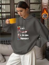 septimo7 Eat Sleep k-drama mintás oversize bélelt kapucnis pulóver, szürke, L