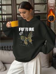 septimo7 Oversize bélelt kapucnis pulóver pillangóval és Future felirattal, fekete, L