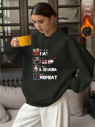 septimo7 Eat Sleep k-drama mintás oversize bélelt kapucnis pulóver, fekete