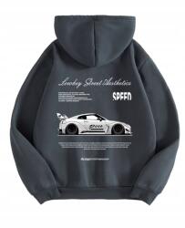 septimo7 Oversize kapucnis pulóver szürke Speed sportautó motívummal