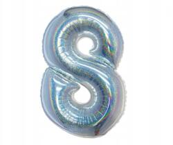 GoDan Ezüst Holographic 8-as szám fólia lufi 76 cm