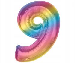 GoDan Színes 9-es Rainbow szám fólia lufi 92 cm
