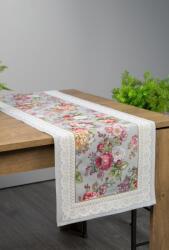 Takoy Traversă de masă roz -gri, 45x140 cm, tip goblen decorată cu model floral țesut Fata de masa