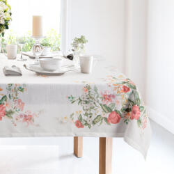 Takoy Față de masă naturală, roz, 140x260 cm SUMMER 12, decorată cu imprimeu floral de vară Fata de masa