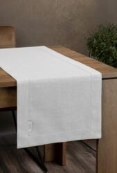Takoy Traversă de masă albă 40x140 cm, cu țesătură tip pânză BIANCA 1 îmbogățită cu fir lucios și finisată cu bordură dublă la margini Fata de masa