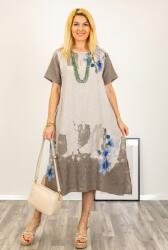 SHOPIKA Rochie oversize din in cu imprimeu abstract pe fond bej Talie unica