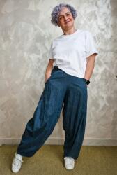 Shopika Pantaloni bleumarin din denim subtire cu croiala ampla si talie elastica Talie unica
