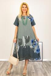 SHOPIKA Rochie oversize din in cu imprimeu abstract pe fond kaki Talie unica