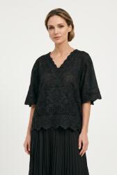 SHOPIKA Bluza din bumbac brodat cu decolteu in V si maneci evazate, eleganta, neagra Talie unica