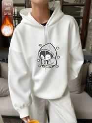 septimo7 Oversize bélelt kapucnis pulóver pingvin mintával fehér unisex L 2