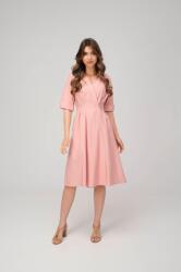 Hermosa Rochie Larina damă roz pudrat, cu croi amplu și talie marcată