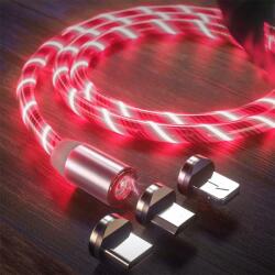 Techsuit Cablu de Incarcare Magnetic USB la Type-C, Micro-USB, Lightning 1m - Techsuit LED Flowing - Red - 7 BUC (KF232284)