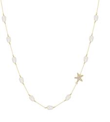 Raizel Colier din argint placat cu aur, cu perle de cultura si steluta de mare, Gold Starfish (RZ1996)
