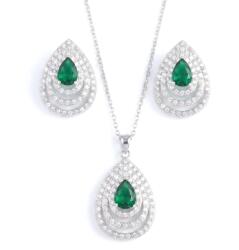 Raizel Set colier si cercei cu pietre din zirconiu verzi, Green Tears (RZ1866)