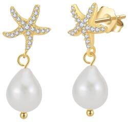 Raizel Cercei din argint placat cu aur, cu perle de cultura si stelute de mare, Gold Starfish (RZ2031)