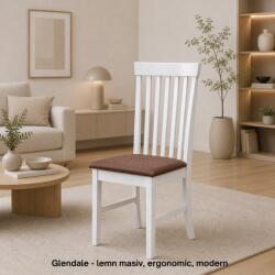 Malaezia Scaun de living si bucatarie din lemn masiv Glendale, tapiterie stofa, 100 kg, 93x49x41.5 cm, alb maro