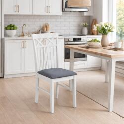 Malaezia Scaun de living si bucatarie din lemn masiv Rebecca, tapiterie stofa, 100 kg, 94x49x43.5 cm, alb gri