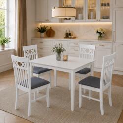 Malaezia Set masa living si bucatarie Bali, MDF, 112x72x74 cm si 4 scaune Rebecca, stofa, 100 kg, 94x49x43.5 cm, alb gri