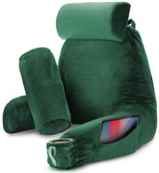 Linomag Perna pentru Citit cu Cotiere, Suport pentru Cap/Gat Detasabil & Suport pentru Picioare, Linomag®, 2 x Buzunare Laterale, Verde, 91.5x75cm (pcv)