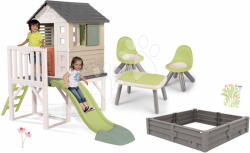 Smoby Set căsuță pe piloni cu nisipar și zonă de relaxare House On Stilts Life Smoby extensibilă cu tobogan de 1, 5 m cu apă (SM810802-34) Casuta pentru copii