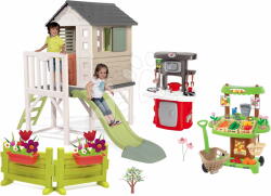 Smoby Căsuță pe piloni cu bucătărie și stand la grădină House On Stilts Life Smoby extensibilă cu tobogan de 1, 5 m cu jet de apă (SM810802-36) Casuta pentru copii