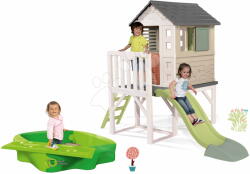 Smoby Set căsuță pe piloni și nisipar cu pistă de apă House On Stilts Life Smoby extensibilă cu un tobogan de 1, 5 m cu jet de apă (SM810802-22) Casuta pentru copii