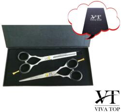  Ollókészlet Viva Top Ergo Black Lux Line Olló 5, 5" + Ollóvágó Olló 6" + Tok Fekete 2 Pos