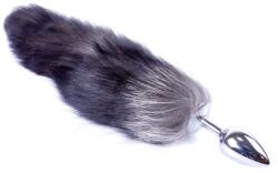 Fox Tail Plug anal cu coadă de vulpe, Fox Tail Black XXL, oțel inoxidabil, 45 cm (64-00097F)