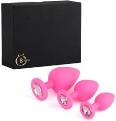 Jewellery Set pluguri anale Jewellery Silicone Pink, silicon roz, 3 dimensiuni, cristal rose (64-00238F)