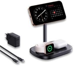 Baseus EnerFill FS41 3-in-1 vezeték nélküli töltő állvány 22, 5W, fekete + 45W hálózati gyorstöltő + USB Type-C, 1m kábel (P10281904123-01) - bstrade