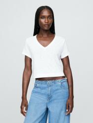 GAP Ленено кроп тениска GAP GAP | Byal | ЖЕНИ | M