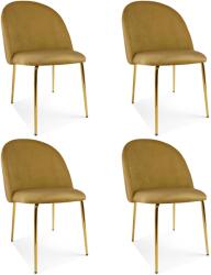 FDY Set 4 Scaune Bucatarie/Dining Ylmma Catifea Galben Inchis, Picioare Metalice, Finisaj Auriu