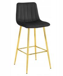 FDY Scaun Bar Zargo Catifea Neagra, Picioare Aurii