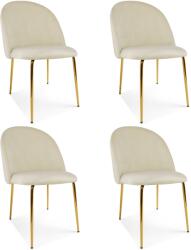 FDY Set 4 Scaune Bucatarie/Dining Ylmma Catifea Bej, Picioare Metalice, Finisaj Auriu