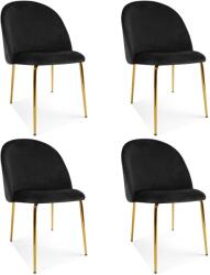 FDY Set 4 Scaune Bucatarie/Dining Ylmma Catifea Negru, Picioare Metalice, Finisaj Auriu