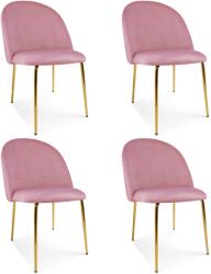 FDY Set 4 Scaune Bucatarie/Dining Ylmma Catifea Roz, Picioare Metalice, Finisaj Auriu