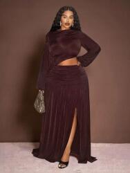 Shein Barna Maxi Ruha Koktél Hosszú Ujjú Kivágás Plus Size Shein 48