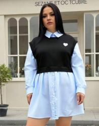 Shein Kék-fekete Ruha Beépített Shein Hímzéssel 44