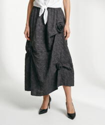 Shopika Fusta neagra midi eleganta cu aplicatii florale 3D si textura sofisticata Talie unica