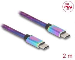 Delock Cablu USB 2.0 Delock, USB Type-C mascul la mascul, cu manta metalică curcubeu, PD 3.0, 60 W, 2 m (81116)
