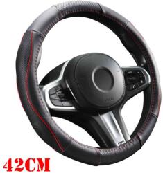 Autolife DW-5056R-42 42cm, valódi bõr kormányvédõ, szellõzõ lyukacsos, piros betétes mintával (00443)
