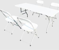 Heinner Heiner DMSP001 asztal szett 4 összecsukható székkel, 180x70 cm, Acél/Műanyag, Fehér (DMSP001)