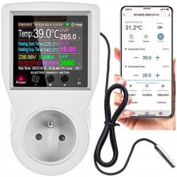 Eurokomp 230V termosztát aljzattal, energiafogyasztás-mérő, WiFi Tuya (E6258)