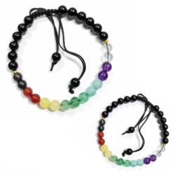  Bratara 7 Chakre cu Onix Negru 6-6, 9 mm - Accesorii Gold Filled - 1 Buc