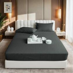 Kotonia Home Husa de pat cu elastic Kotonia Home Deco, 100% bumbac, Damasc Saten, dimensiune dungi 1 cm, 100x200+20 cm, Gri antracit (004684-100)