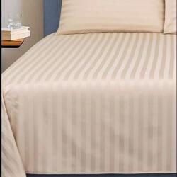 Kotonia Home Cearceaf de pat Kotonia Home Deco, 100% bumbac, Damasc Saten, dimensiune dungi 1 cm, Cappuccino, 150x240 cm (001894-150)