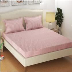  Husa de pat si 2 fete de perna, cu elastic, Sonia-Home, Damasc, 2 persoane, Uni, 160x200cm, roz pudra (123541-160)