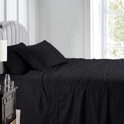 Kotonia Home Cearceaf de pat Kotonia Home Deco, 100% bumbac, Damasc Saten, 220x240 cm, dimensiune dungi 1 cm, Negru (001896-240)